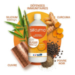 Bouteille SILI'CUMA avec silicium, curcuma, poivre noir et cuivre pour les défenses immunitaires