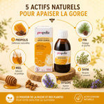 Sirop Propolia pour la gorge avec propolis, miel, citron et ses ingrédients naturels