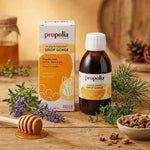Sirop pour la gorge Propolia à base de propolis, miel et citron avec herbes fraîches