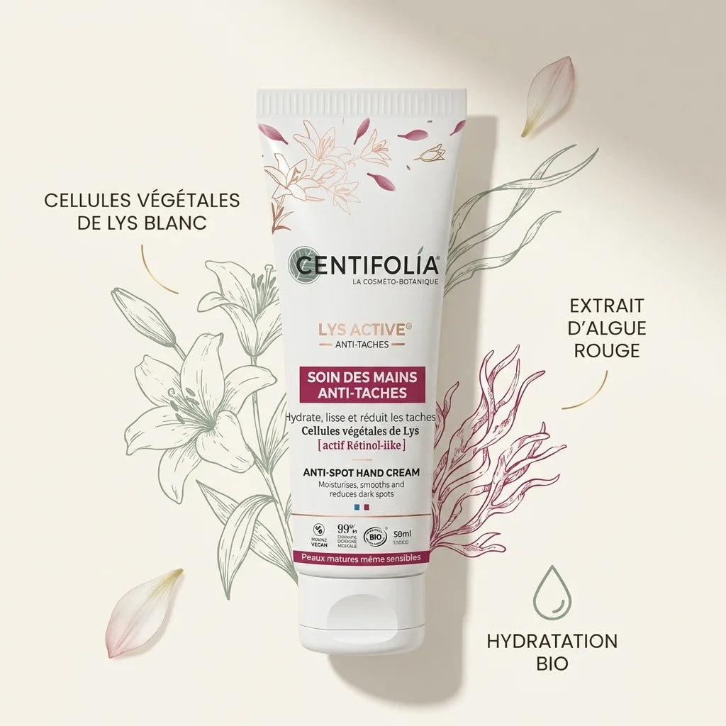 Crème anti-taches mains Centifolia bio 50ml avec ingrédients botaniques et lys blanc