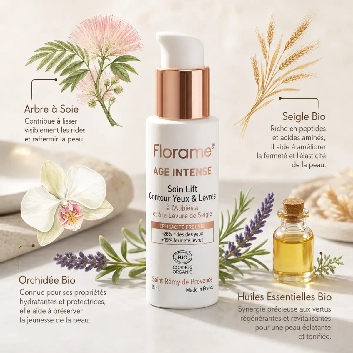 Soin Lift Contour Yeux & Lèvres Florame bio avec ingrédients naturels