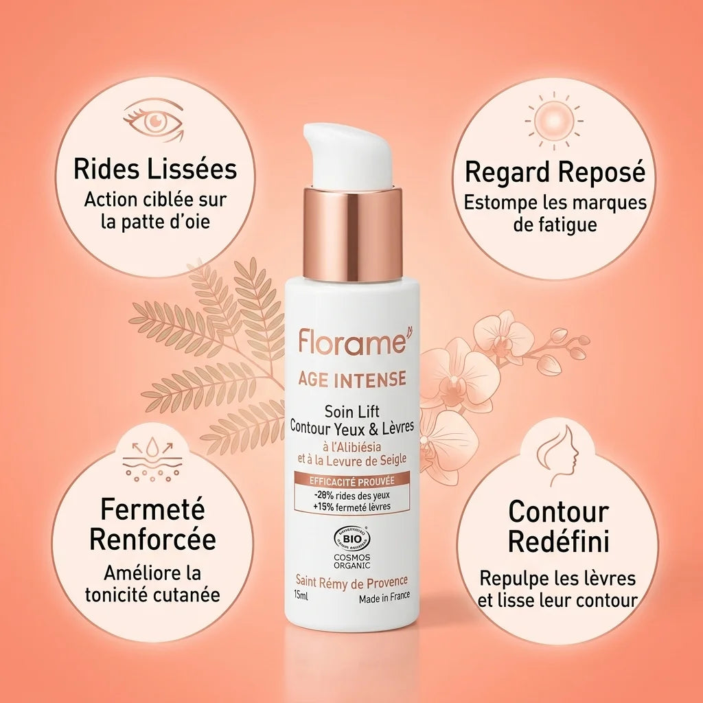 Soin Lift Contour Yeux & Lèvres bio Florame - Rides lissées et regard reposé
