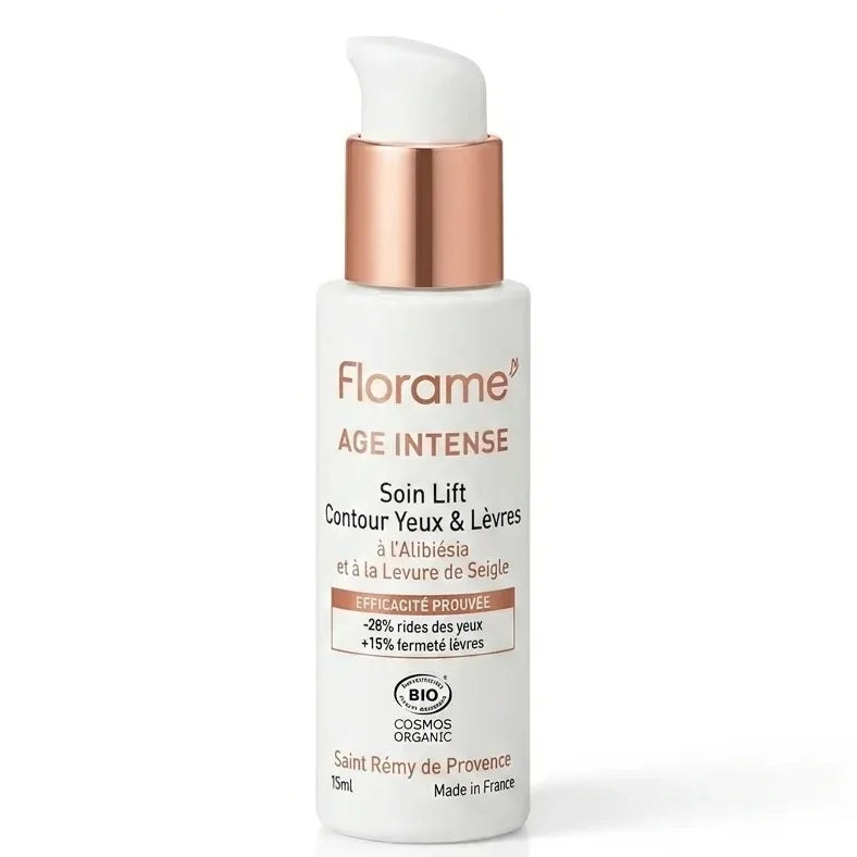 Soin Lift Contour Yeux Lèvres Florame certifié bio avec pompe rose-gold