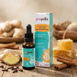 Soin bucco-dentaire Propolis Miel Girofle Propolia avec ingrédients naturels sur bois