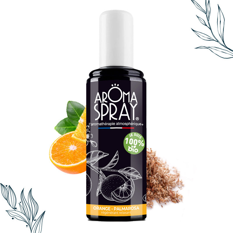 Spray d’ambiance de 100 ml Orange Palmarosa bio de la marque Aromaspray