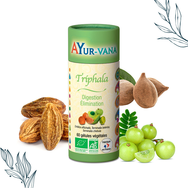 Pilulier de 60 gélules de triphala bio de la marque ayurvana