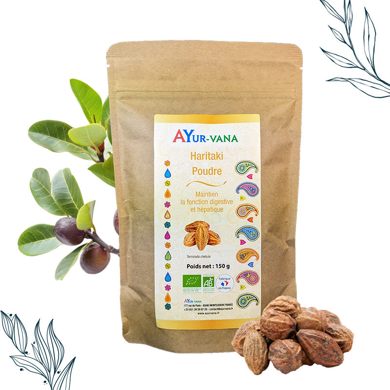 Sachet de 150g d'Haritaki bio en poudre de la marque Ayurvana