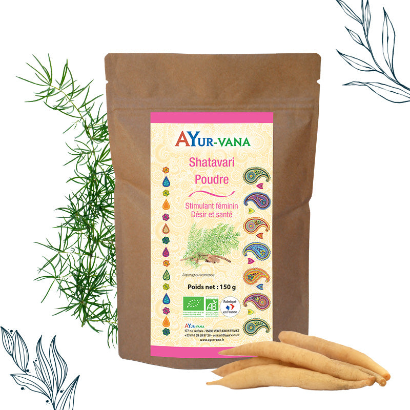 Sachet de 150 g de poudre de Shatavari bio de la marque Ayurvana