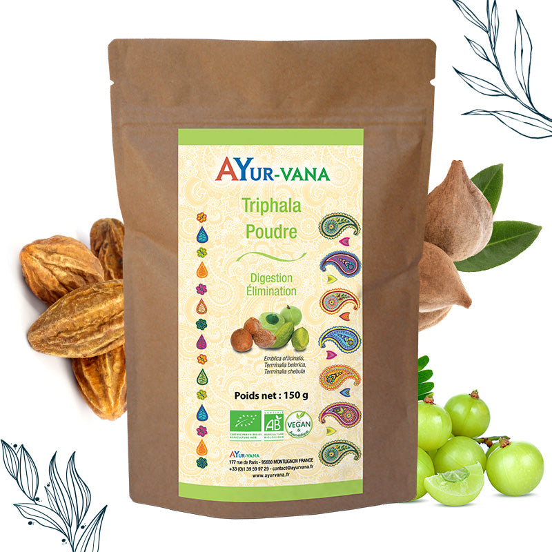 Sachet de 150g de poudre de Triphala bio d'Ayurvana