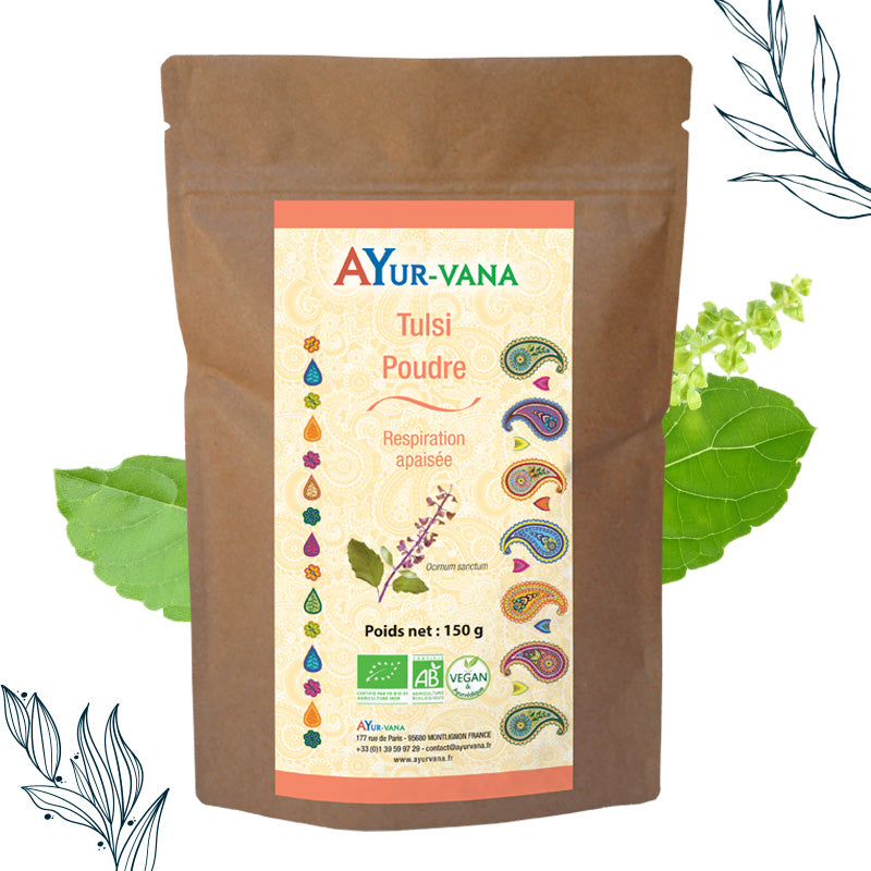 Sachet de 150g de Tulsi bio en poudre de la marque Ayurvana