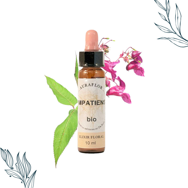Compte-gouttes de 10ml de fleurs de bach bio d’Impatiente de la marque Dioter