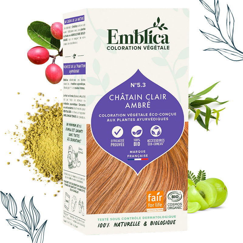 Coloration végétale Châtain clair ambré certifiée Bio de Emblica