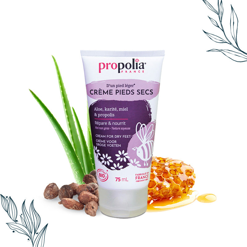 Tube de 75 ml de crème pieds secs de la marque Propolia