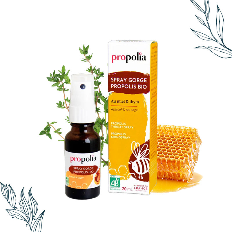 Flacon spray de 20 ml de spray buccal apaisant bio de la marque Propolia