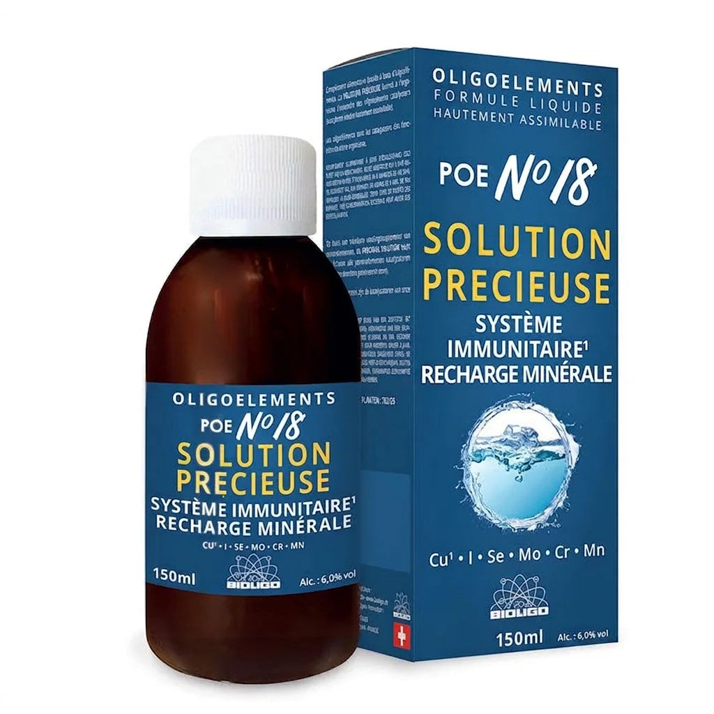 Solution Précieuse POE n°18 Bioligo - flacon verre ambré avec étiquette bleu marine