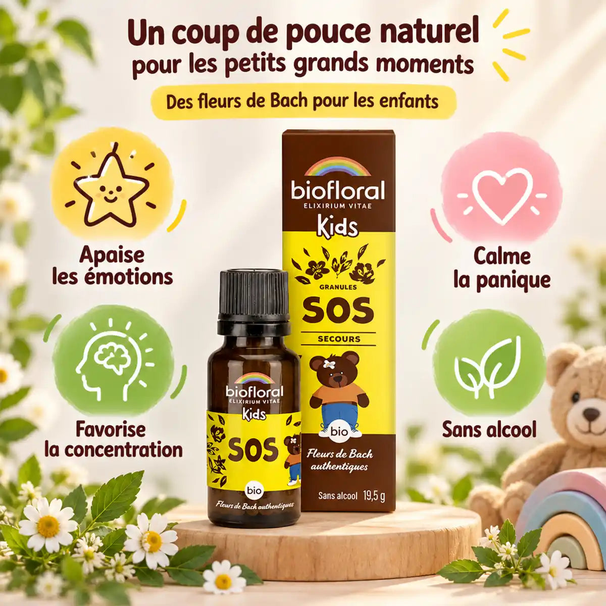 SOS Secours bio Biofloral granules enfants 19,5g avec bénéfices apaisants et calmants