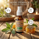 Spray à la Propolis bio Abeille Forestière avec mode d'emploi et dosage recommandé sur surface bois