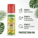 Spray anti-moustiques MoustiCare avec guide d'utilisation en 3 étapes et protection 9h