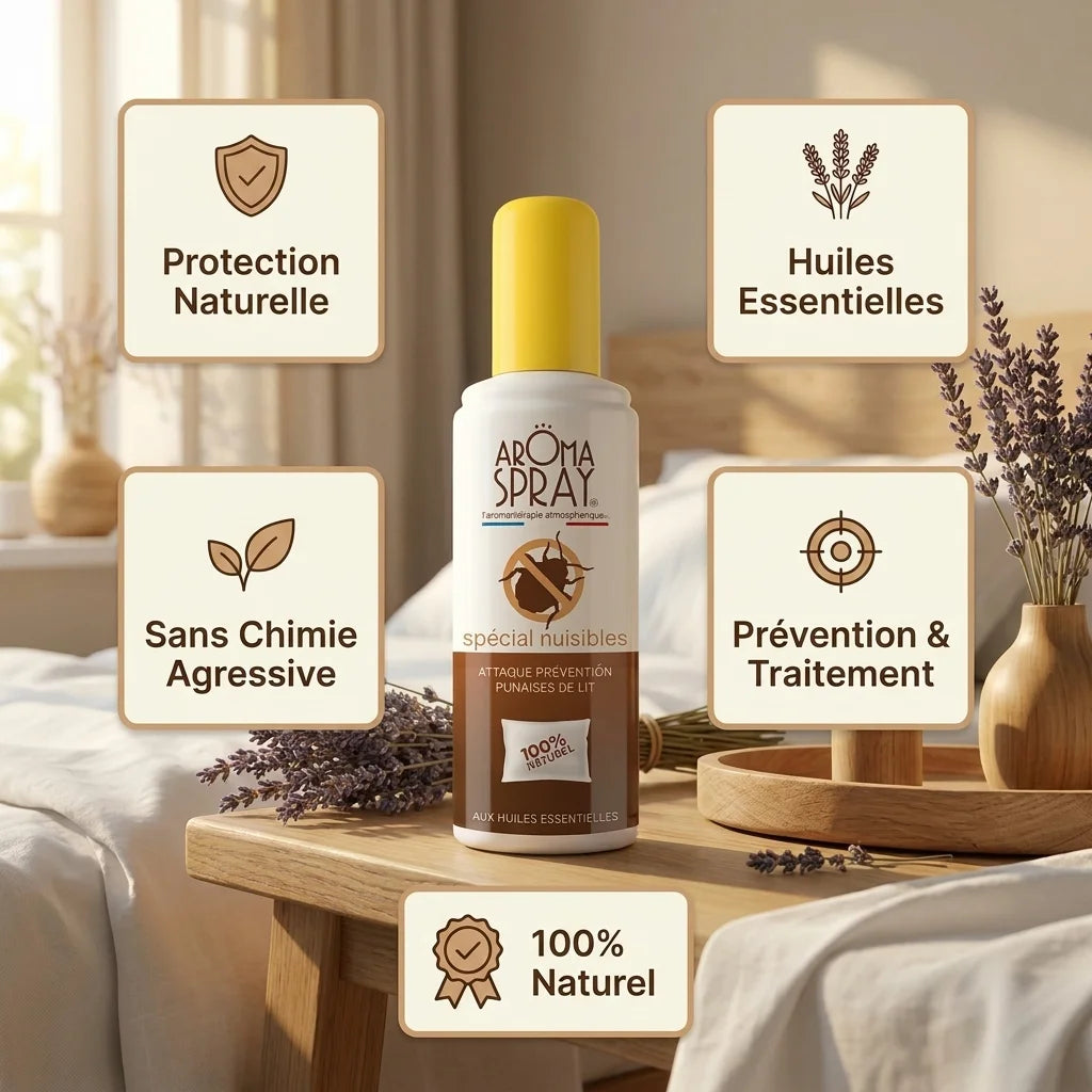 Spray Aromaspray anti punaise de lit naturel avec huiles essentielles et ses 5 bénéfices principaux