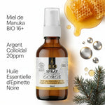 Spray buccal Dr Theiss bio avec miel de Manuka, argent colloïdal et épinette noire pour confort gorge