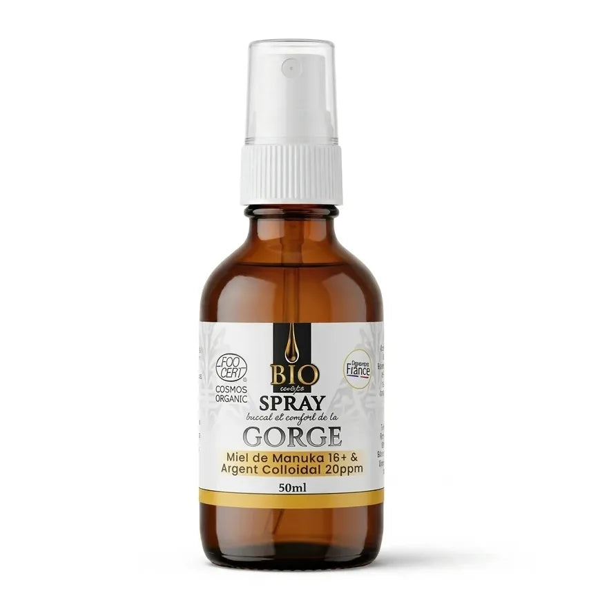 Spray buccal bio Dr Theiss 50ml miel de Manuka et argent colloïdal pour confort gorge