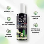 Spray Aromaspray Arbre à thé Ravintsara avec 5 bénéfices : assainit l'air, antibactérien, antiviral, fraîcheur