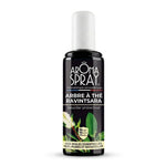 Spray d'ambiance Arbre à thé Ravintsara Aromaspray sur fond blanc, flacon isolé