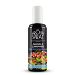 Spray d'ambiance Girofle Camphre en flacon blanc et noir sur fond blanc, produit aromathérapie