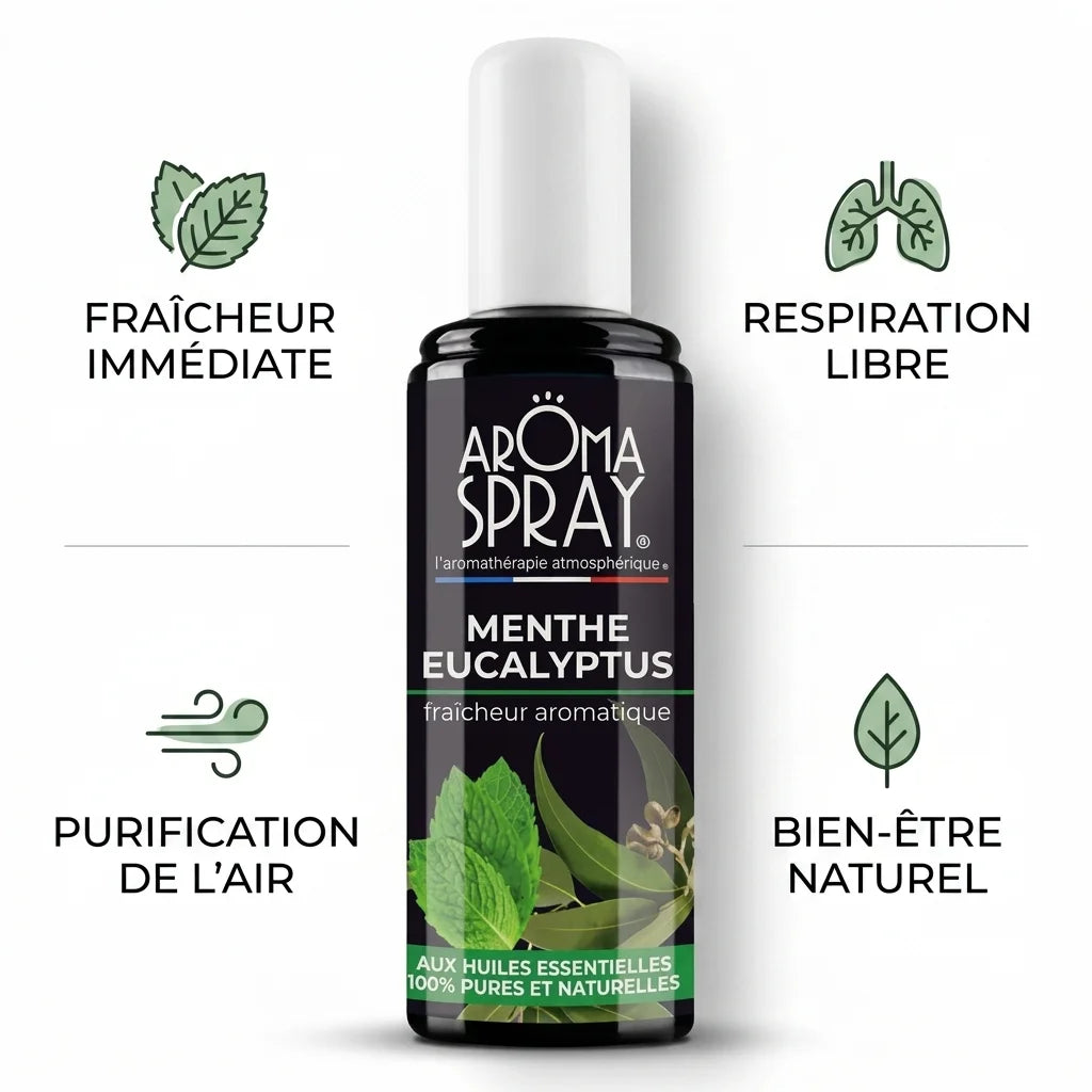Spray Menthe Eucalyptus avec ses 4 bénéfices : fraîcheur, respiration, purification et bien-être naturel