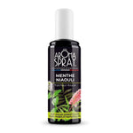 Spray d'ambiance Menthe Niaouli Aromaspray bouteille verre noir sur fond blanc