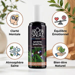 Spray d'ambiance Myrte Santal Aromaspray avec icônes bénéfices Clarté Mentale Équilibre Émotionnel