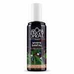 Spray d'ambiance Myrte Santal Aromaspray bouteille verre noir fond blanc