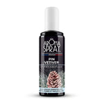 Spray d'ambiance Pin Vétiver Aromaspray, flacon blanc sur fond blanc, photographie produit