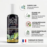 Spray d'ambiance Sauge Citronnelle Aromaspray bouteille noire avec bouchon blanc