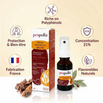 Spray de propolis brune Propolia 20ml avec bénéfices : polyphénols, flavonoïdes et fabrication France