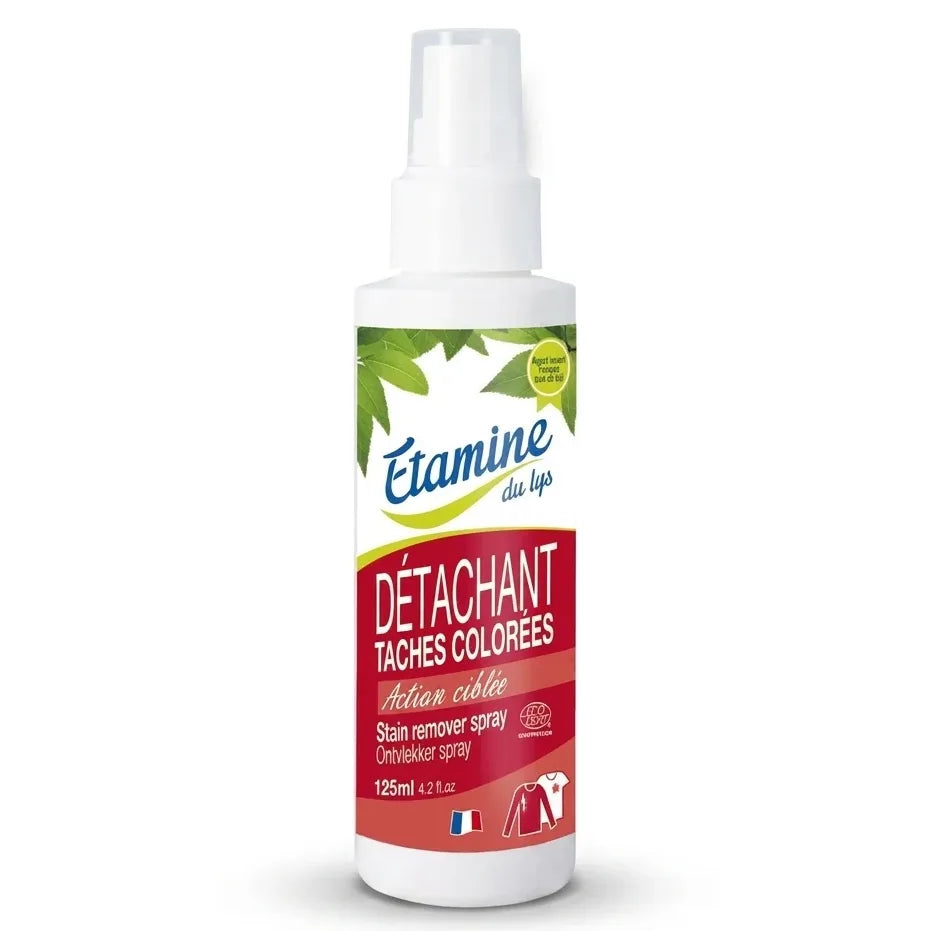 Spray détachant bio vegan Etamine du Lys 125ml, flacon blanc avec étiquette verte et rouge