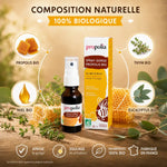 Spray gorge Bio Propolia avec propolis, miel et thym - composition naturelle 100% biologique