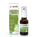 Spray gorge propolis verte bio Propolia sans alcool avec pompe pulvérisateur blanc