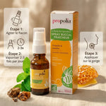Spray gorge bio Propolia miel propolis menthe 20ml avec guide d'utilisation et ingrédients naturels