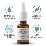 Spray nasal Argent colloïdal 20ppm Dr Theiss avec bénéfices: hydratation, apaisement irritations, respiration fluide