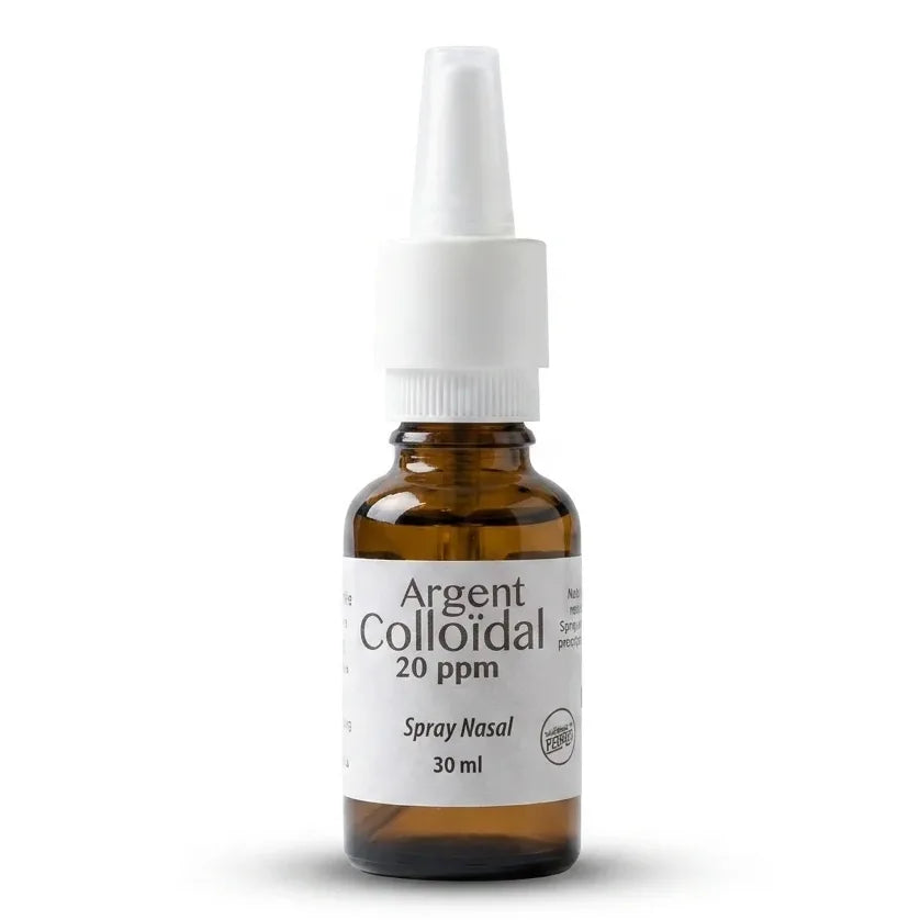 Spray nasal Argent colloïdal 20 ppm Dr Theiss flacon verre ambré pompe blanche