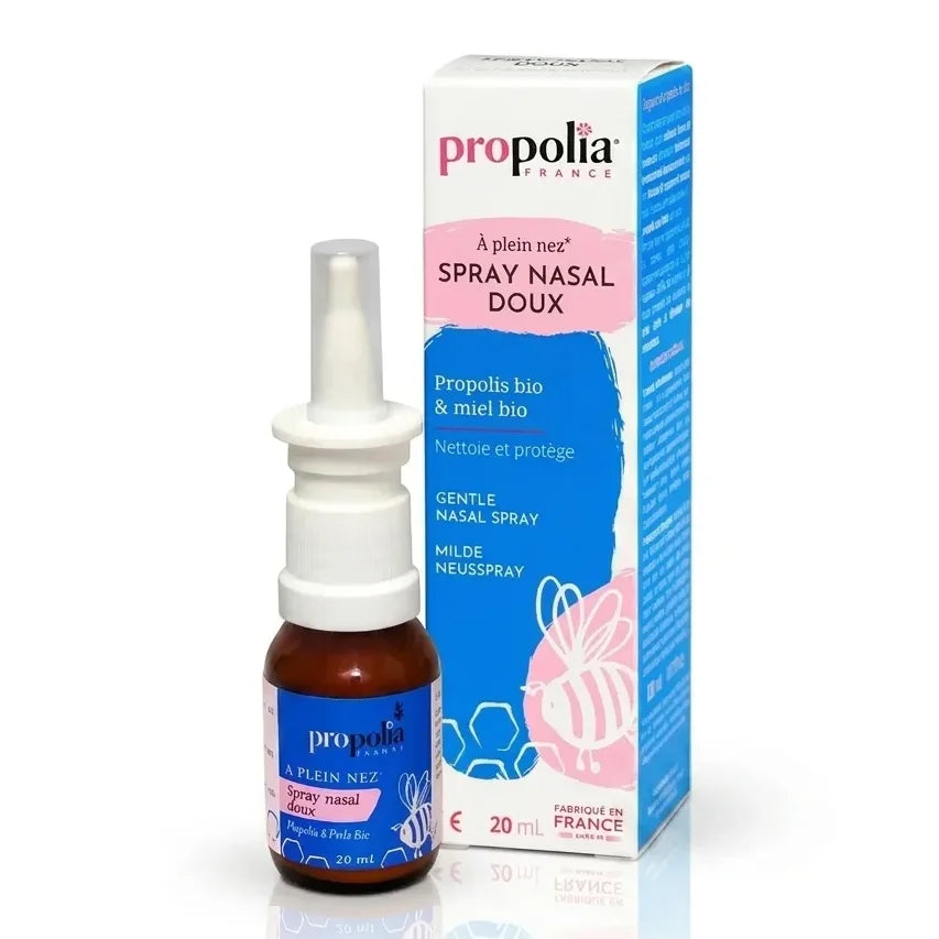Spray nasal Propolis et Miel Propolia flacon verre ambré avec applicateur blanc