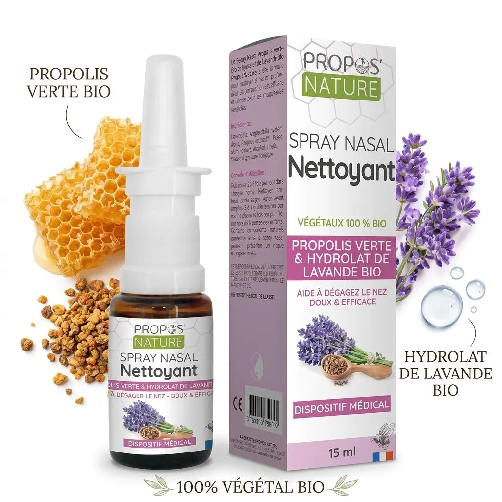 Spray nasal propolis verte bio et hydrolat lavande bio Propos'Nature avec ingrédients naturels