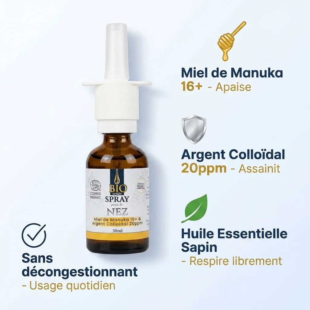 Spray nasal bio Dr Theiss miel Manuka argent colloïdal - respiration naturelle sans décongestionnant