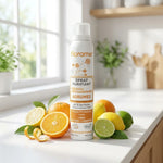 Spray Purifiant Agrumes Bio Florame avec fruits frais sur comptoir cuisine lumineux