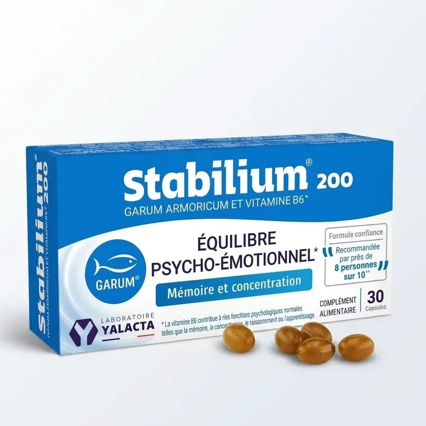 STABILIUM®200 en capsules Yalacta - Boîte de packaging bleu vue de face