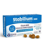 STABILIUM®200 Yalacta en capsules dorées, complément alimentaire en boîte sur fond blanc