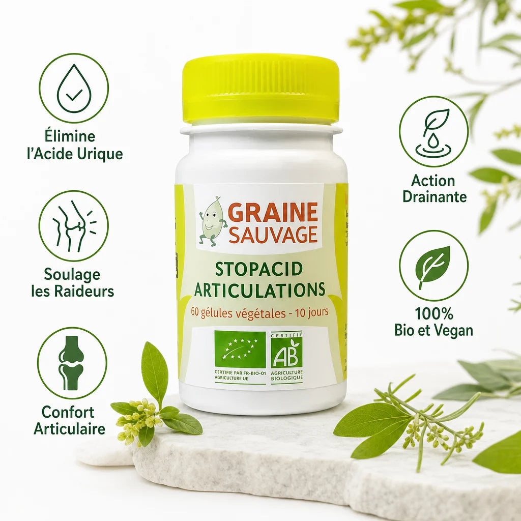 Stopacid Articulations Bio gélules Graine Sauvage avec bénéfices : acide urique, raideurs, confort articulaire