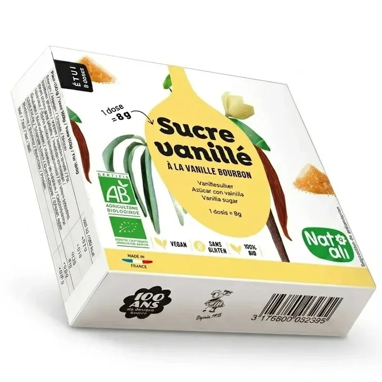 Sucre vanillé bio Nat Ali 8 sachets emballage blanc certifié AB