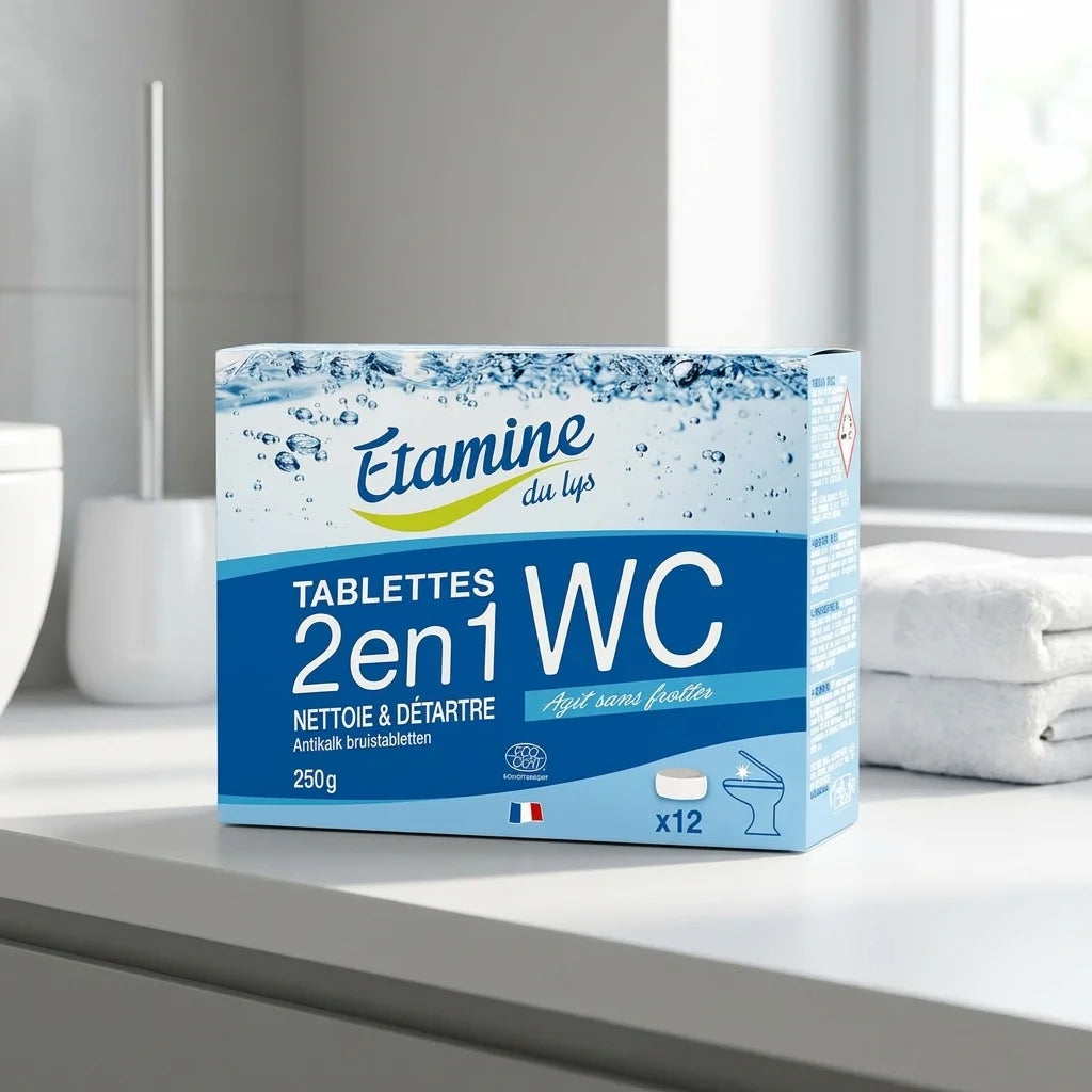 Tablette WC 2 en 1 Etamine du Lys sur plan de salle de bain moderne et épuré
